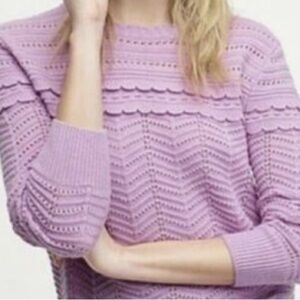 J Crew Lilac Purple Scalloped Pointelle Wool Blend Ruffle Sweater XL